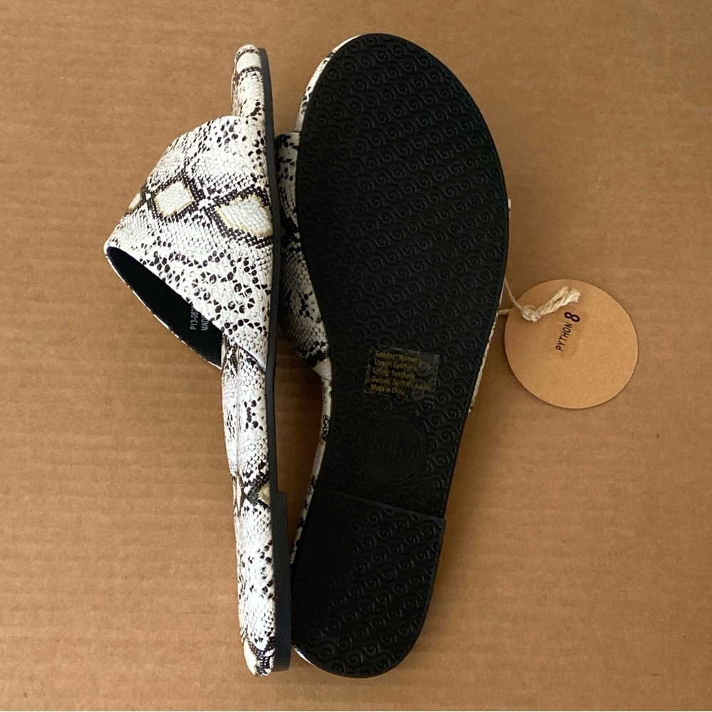 Textured Snake-Print Slide Sandals - White/Black - Picture 7 of 11